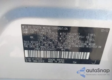 2012 Toyota Rav4 from USA, damaged, VIN JTMZF4DV7C5044927